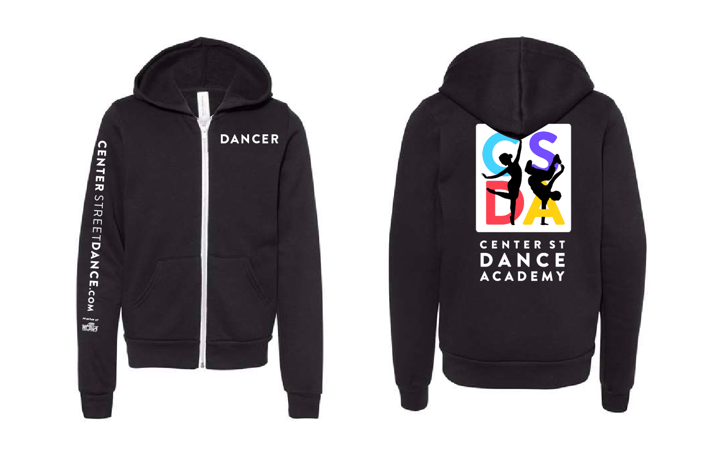 Youth Black CSDA Front Zip-up Hoodie